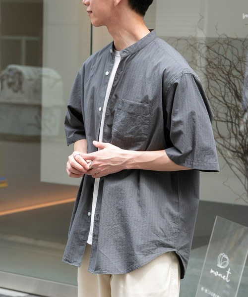 FORK&SPOON(フォークアンドスプーン)の「FORK&SPOON シアサッカーストライプバンドカラーシャツ(シャツ/ブラウス・メンズ・ブルー系その他/グレー系その他・4/5)」の5枚目の写真