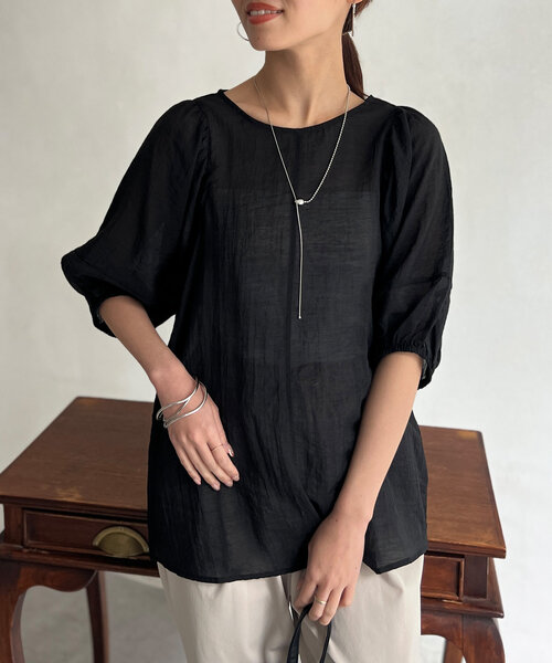 Chez toi（シェトワ）の「ランタンスリーブセミシアーブラウス（シャツ/ブラウス・レディース・モカ/ブラック/オフホワイト・FREE）」の16枚目の写真