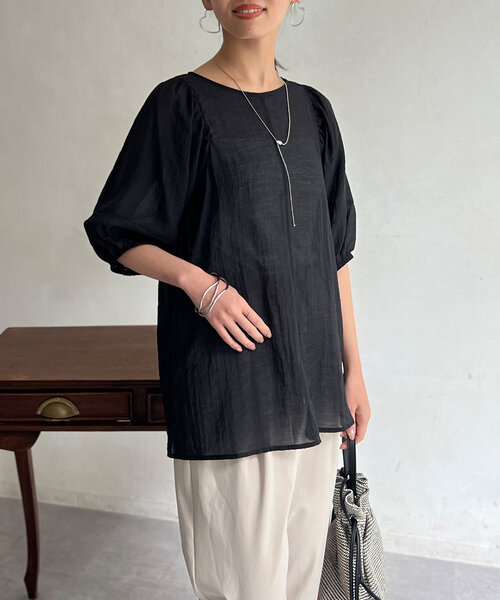 Chez toi（シェトワ）の「ランタンスリーブセミシアーブラウス（シャツ/ブラウス・レディース・モカ/ブラック/オフホワイト・FREE）」の18枚目の写真