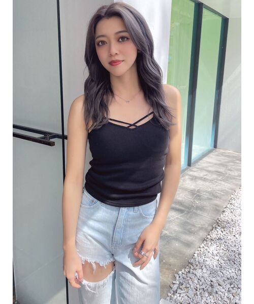 GYDA（ジェイダ）の「バインダーキャミ（キャミソール・レディース・ブラック/オフホワイト・FREE）」の2枚目の写真