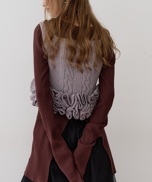 セール】ニッティングパターンボリュームフリルニットビスチェ