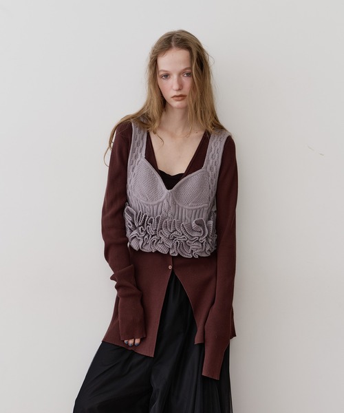 セール】ニッティングパターンボリュームフリルニットビスチェ