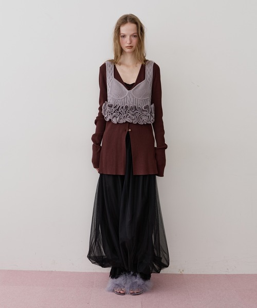 セール】ニッティングパターンボリュームフリルニットビスチェ（その他