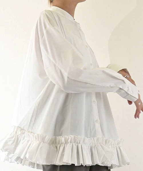 STYLEBLOCK(スタイルブロック)の「TCPUブロード裾フリルブラウス(シャツ/ブラウス・レディース・ブラック/ブルー/ホワイト・M)」の6枚目の写真