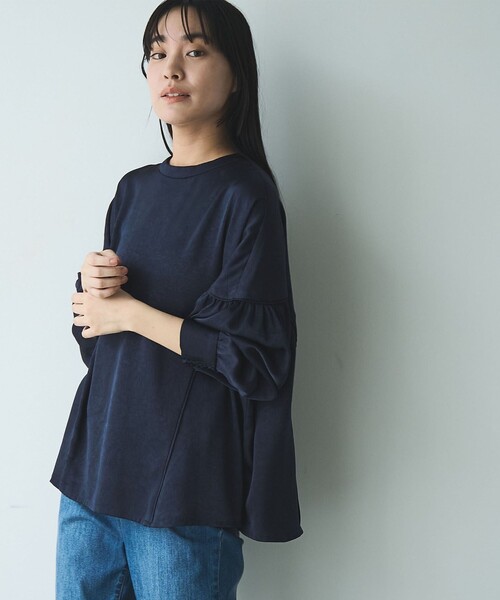 RONEL（ロネル）の「【RONEL】ワッシャーサテンドルマンブラウス（シャツ/ブラウス・レディース・オフホワイト/ネイビー・FREE）」の2枚目の写真