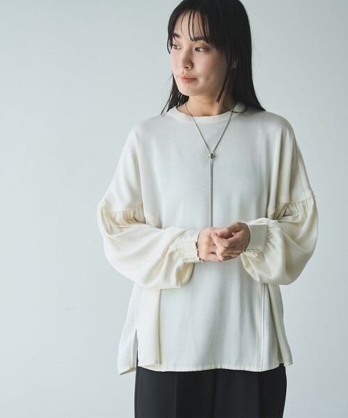 RONEL（ロネル）の「【RONEL】ワッシャーサテンドルマンブラウス（シャツ/ブラウス・レディース・オフホワイト/ネイビー・FREE）」の3枚目の写真