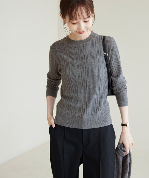 ROPE' PICNIC(ロペピクニック)の「ランダムリブニットプルオーバー(ニット/セーター・レディース・レッド/ネイビー/ダークブラウン/グレー・38)」の2枚目の写真