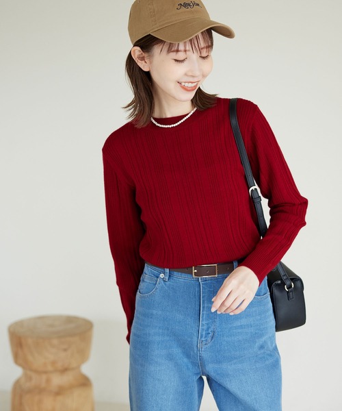 ROPE' PICNIC(ロペピクニック)の「ランダムリブニットプルオーバー(ニット/セーター・レディース・レッド/ネイビー/ダークブラウン/グレー・38)」の4枚目の写真