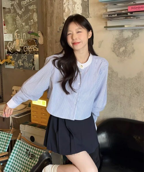 urge:(アージコロン )の「【URGE:】ストライプ ノーカラー シャツ ブラウス(シャツ/ブラウス・レディース・ストライプ・SMALL/MEDIUM/LARGE)」の1枚目の写真