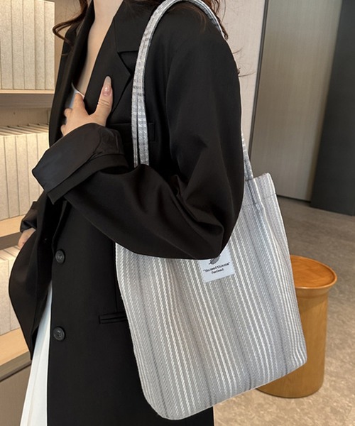 STYLEBLOCK（スタイルブロック）の「ストライプ調トートバッグ（トートバッグ・レディース・ブラック/カーキ/グレー/ブルー/パープル/グリーン/ピンク・FREE）」の3枚目の写真