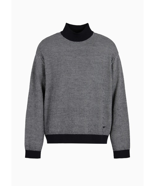 EMPORIO ARMANI(エンポリオアルマーニ)の「【エンポリオ アルマーニ】モックネックセーター ピュアバージンウール ジャカードマイクロパターン(ニット/セーター・メンズ・ネイビー系・LARGE/MEDIUM/SMALL/X-LARGE/X-SMALL)」の4枚目の写真