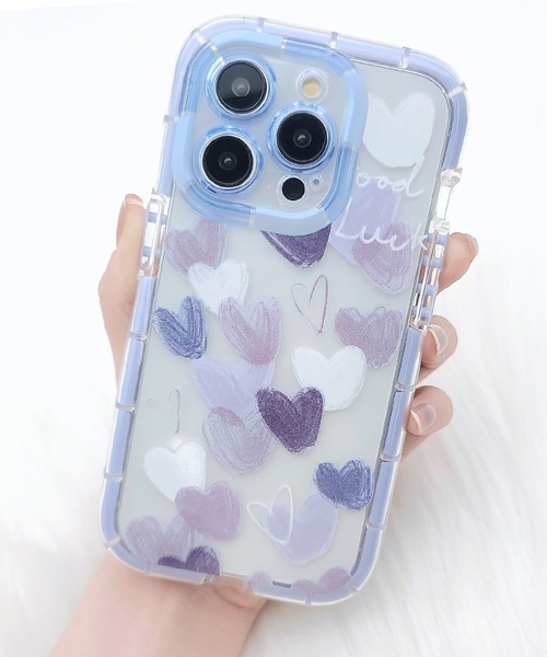 セール】クリア ハート ペイント 蛍光 フレーム iPhone ケース