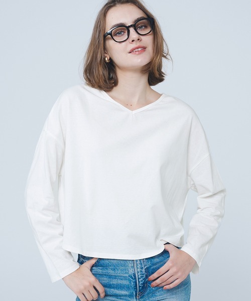 coca(coca)(コカ)の「Vネックコットンカットソー(Tシャツ/カットソー・レディース・ブラック/ホワイト・S/M/L)」の1枚目の写真
