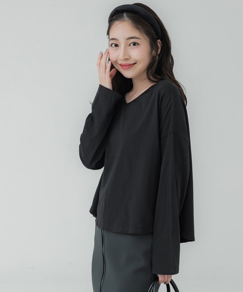 coca(coca)(コカ)の「Vネックコットンカットソー(Tシャツ/カットソー・レディース・ブラック/ホワイト・S/M/L)」の5枚目の写真