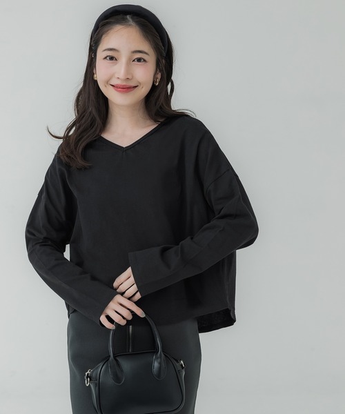 coca(coca)(コカ)の「Vネックコットンカットソー(Tシャツ/カットソー・レディース・ブラック/ホワイト・S/M/L)」の3枚目の写真