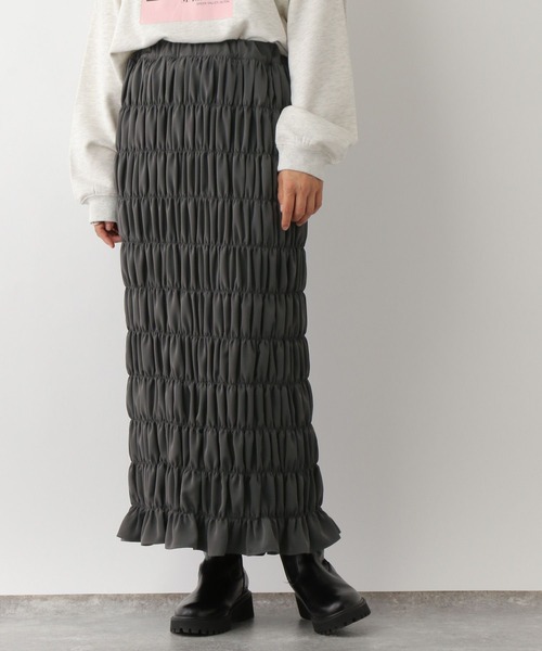 LEPSIM(レプシィム)の「無地シャーリングスカート2 147554(スカート・レディース・アイボリー/チャコールグレー・FREE)」の1枚目の写真