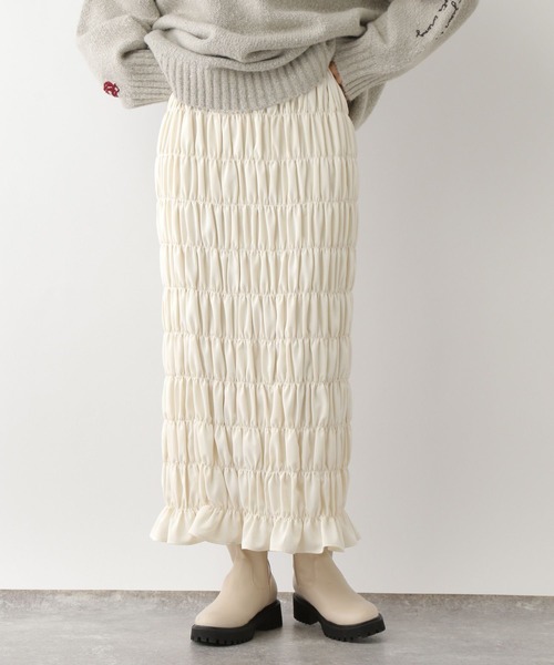 LEPSIM(レプシィム)の「無地シャーリングスカート2 147554(スカート・レディース・アイボリー/チャコールグレー・FREE)」の2枚目の写真