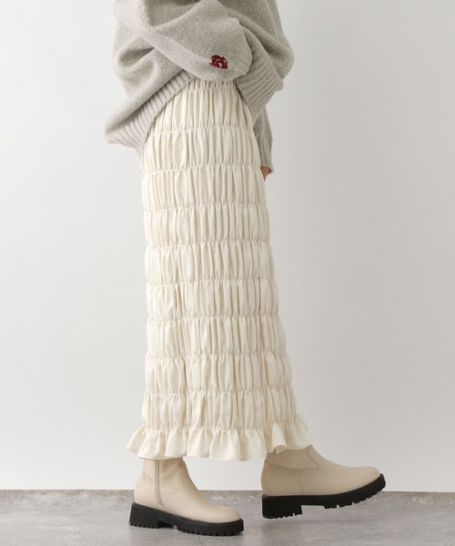 LEPSIM(レプシィム)の「無地シャーリングスカート2 147554(スカート・レディース・アイボリー/チャコールグレー・FREE)」の4枚目の写真