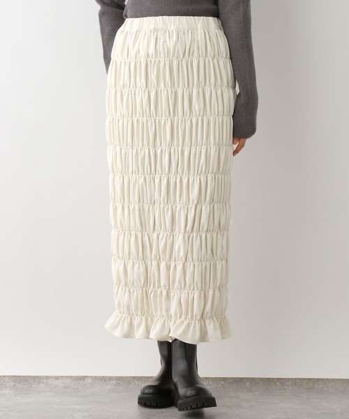 LEPSIM(レプシィム)の「無地シャーリングスカート2 147554(スカート・レディース・アイボリー/チャコールグレー・FREE)」の5枚目の写真