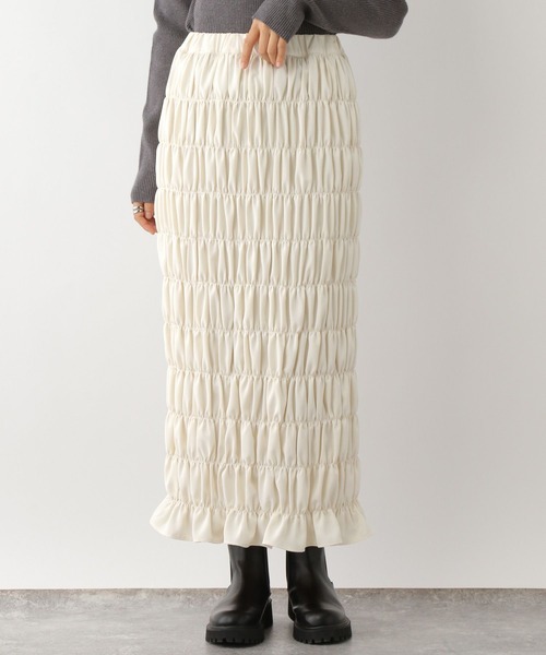 LEPSIM(レプシィム)の「無地シャーリングスカート2 147554(スカート・レディース・アイボリー/チャコールグレー・FREE)」の6枚目の写真