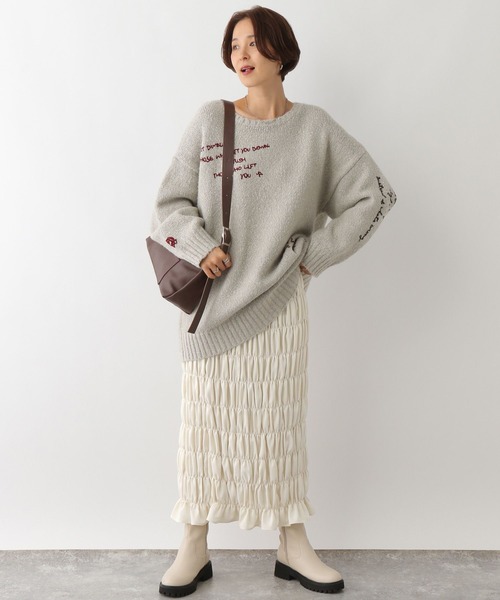 LEPSIM(レプシィム)の「無地シャーリングスカート2 147554(スカート・レディース・アイボリー/チャコールグレー・FREE)」の9枚目の写真