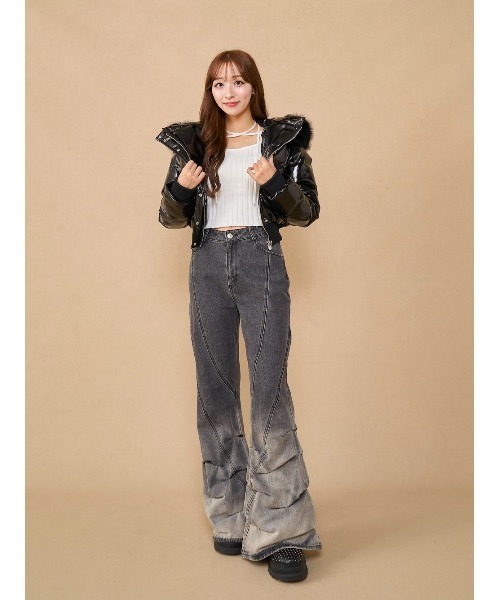 フェイクパテントレザーダウンジャケット ダーリッチ Darich フェイクパテントレザーダウンジャケット