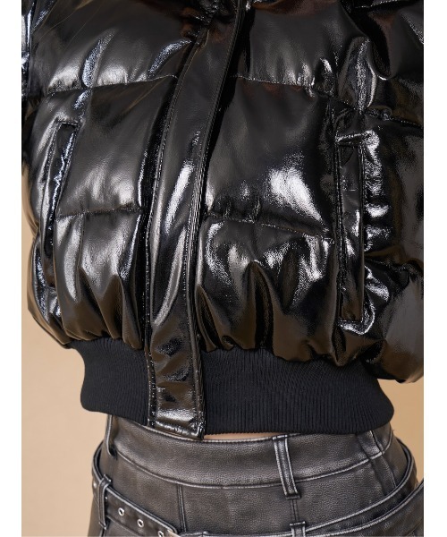 Darich ブラック フェイクパテントレザーダウンジャケット フリーサイズ ダーリッチ Darich フェイクパテントレザーダウンジャケット