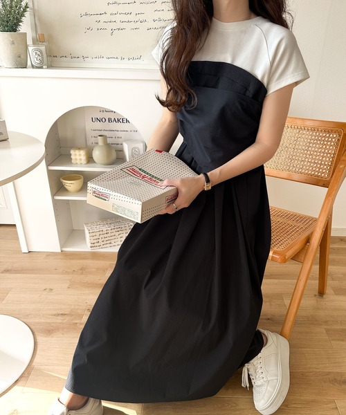 セール】一枚で旬のワンピスタイルが完成♪ビスチェ風2wayリボン使い