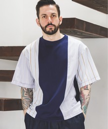 MR.OLIVE | MIX MATERIAL / MULTI STRIPE HYBRID T-SHIRT(Tシャツ/カットソー)
