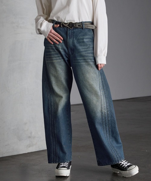 SERACE】Vintage design curved denim pants / ヴィンテージ
