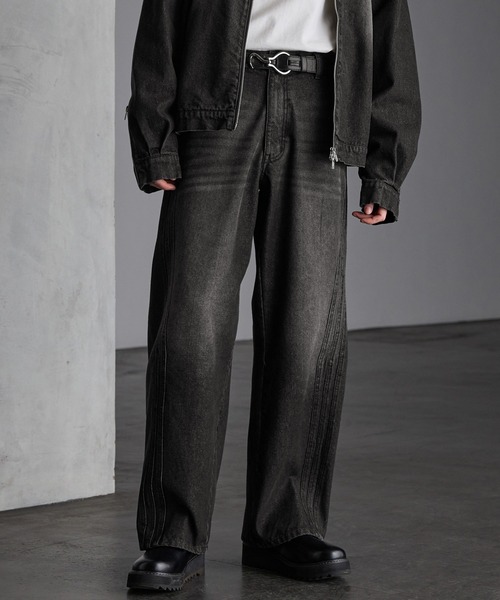 SERACE】Vintage design curved denim pants / ヴィンテージ