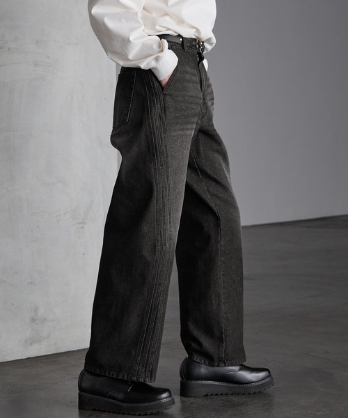 SERACE】Vintage design curved denim pants / ヴィンテージ