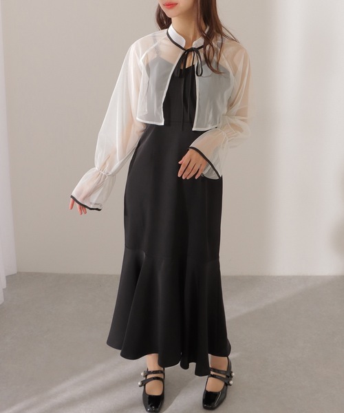 シアー ボレロ付き キャミソール フリル ロング ワンピース