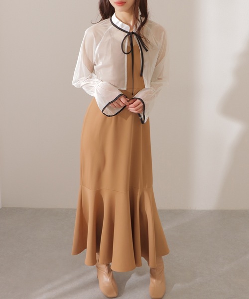 Lace Ladies(レースレディース)の「シアー ボレロ付き キャミソール フリル ロング ワンピース(ワンピース・レディース・モカ/ブラック・FREE/S)」の20枚目の写真