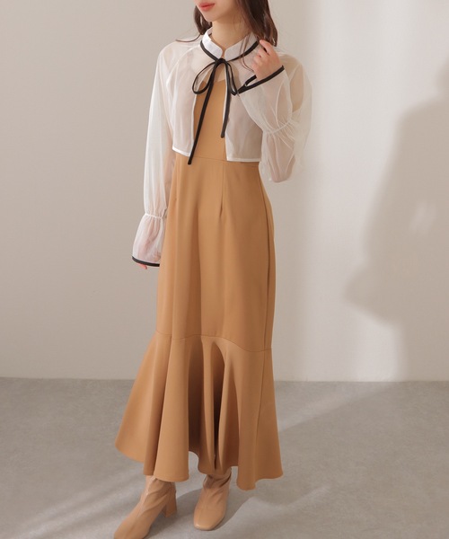 Lace Ladies(レースレディース)の「シアー ボレロ付き キャミソール フリル ロング ワンピース(ワンピース・レディース・モカ/ブラック・FREE/S)」の22枚目の写真