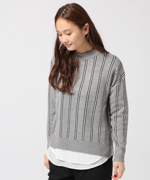 GLOBAL WORK（グローバルワーク）の「7ゲージアソートガラレイヤープルオーバー/567416（ニット/セーター・レディース・ホワイト/ライトグレー/カーキ/ネイビー・SMALL/MEDIUM/LARGE）」の2枚目の写真