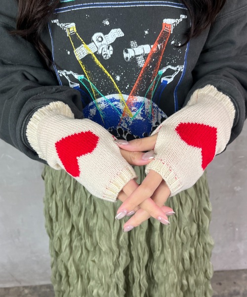 セール】ハート リブニット アームカバー アームウォーマー 手袋