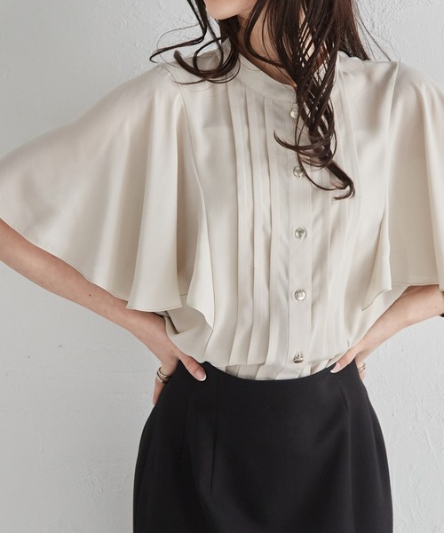 RANAN（ラナン）の「【接触冷感】ピンタックフレア袖ブラウス（シャツ/ブラウス・レディース・ピンク系その他/ブラック/ホワイト系その他/ホワイト/ネイビー/モカ/ベージュ/ブルーグレー・LL/L/M）」の6枚目の写真