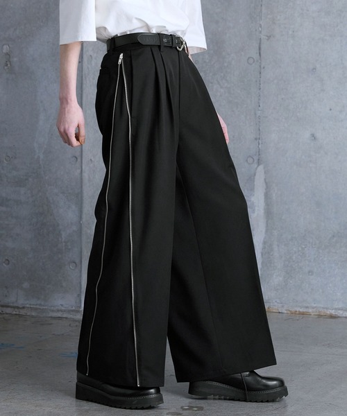 SERACE】Side zip design loose wide slacks pants / サイド