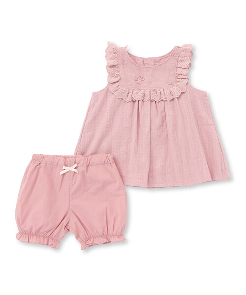 SLAP SLIP BABY（スラップスリップベビー）の「【お揃い】グルっとフリルワンピース+ブルマ2点セットベビー(70~80cm)（その他ベビーウェア・キッズ・ピンク/オフホワイト・FREE）」の2枚目の写真