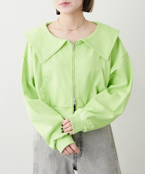 w closet(ダブルクローゼット)の「セーラー衿Wジップスウェット(パーカー・レディース・アイボリー/ライム/チャコールグレー/ピンク・FREE)」の1枚目の写真