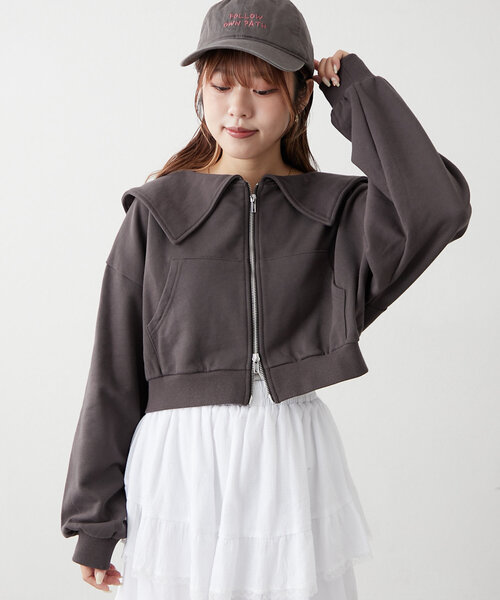 w closet(ダブルクローゼット)の「セーラー衿Wジップスウェット(パーカー・レディース・アイボリー/ライム/チャコールグレー/ピンク・FREE)」の3枚目の写真