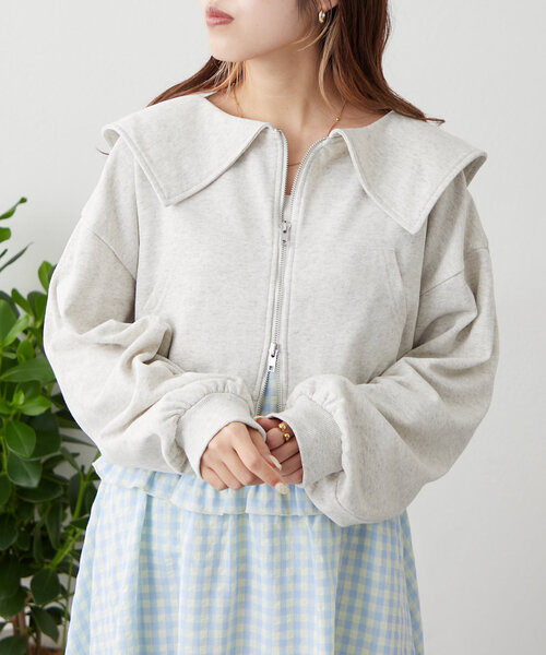 w closet(ダブルクローゼット)の「セーラー衿Wジップスウェット(パーカー・レディース・アイボリー/ライム/チャコールグレー/ピンク・FREE)」の2枚目の写真