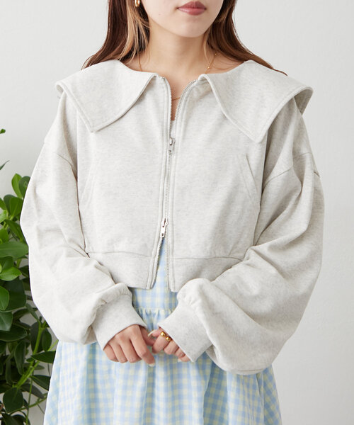 w closet(ダブルクローゼット)の「セーラー衿Wジップスウェット(パーカー・レディース・アイボリー/ライム/チャコールグレー/ピンク・FREE)」の5枚目の写真