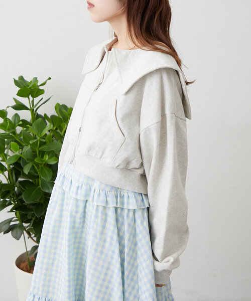 w closet(ダブルクローゼット)の「セーラー衿Wジップスウェット(パーカー・レディース・アイボリー/ライム/チャコールグレー/ピンク・FREE)」の7枚目の写真