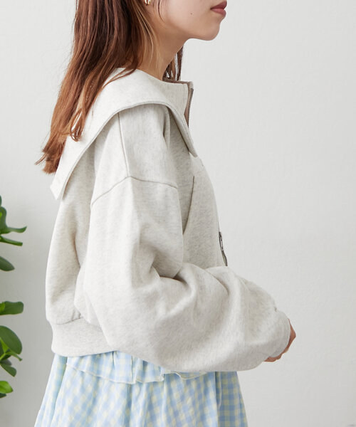 w closet(ダブルクローゼット)の「セーラー衿Wジップスウェット(パーカー・レディース・アイボリー/ライム/チャコールグレー/ピンク・FREE)」の8枚目の写真
