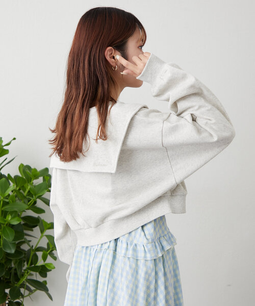 w closet(ダブルクローゼット)の「セーラー衿Wジップスウェット(パーカー・レディース・アイボリー/ライム/チャコールグレー/ピンク・FREE)」の9枚目の写真