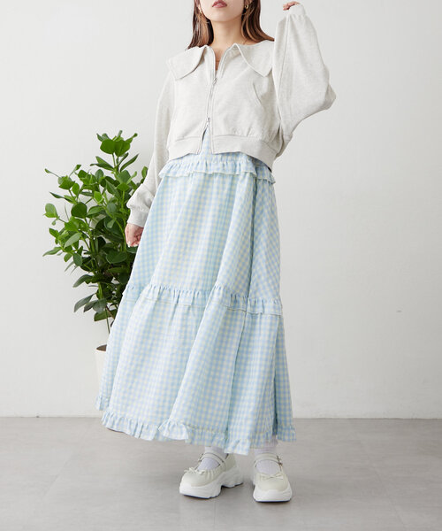 w closet(ダブルクローゼット)の「セーラー衿Wジップスウェット(パーカー・レディース・アイボリー/ライム/チャコールグレー/ピンク・FREE)」の11枚目の写真