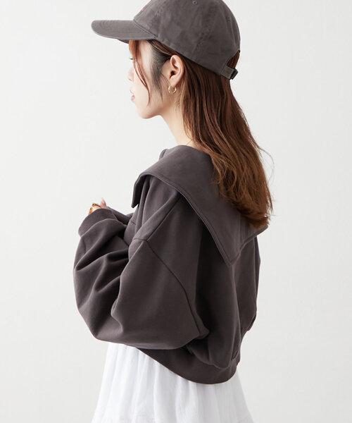w closet(ダブルクローゼット)の「セーラー衿Wジップスウェット(パーカー・レディース・アイボリー/ライム/チャコールグレー/ピンク・FREE)」の17枚目の写真