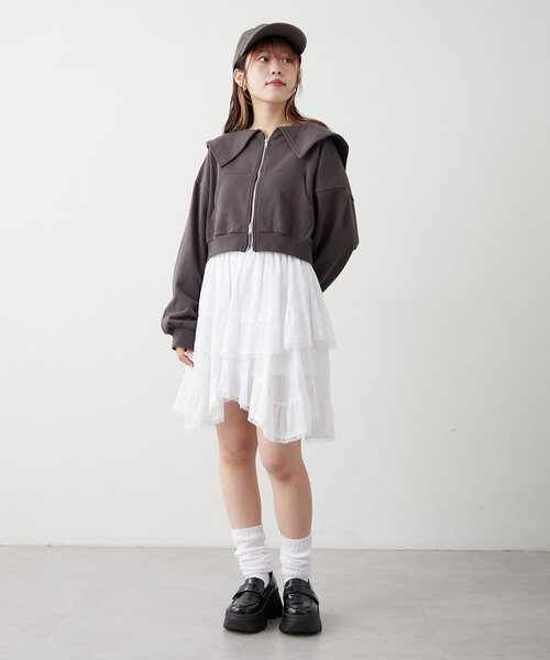 w closet(ダブルクローゼット)の「セーラー衿Wジップスウェット(パーカー・レディース・アイボリー/ライム/チャコールグレー/ピンク・FREE)」の21枚目の写真